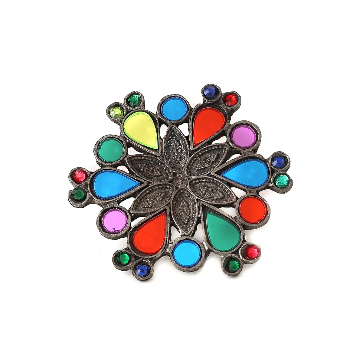Yellow Chimes Rings For Women Afgahni Silver Oxidised Floral Designed Multicolor Stone Studded Antique Finger Ring For Women and Girls