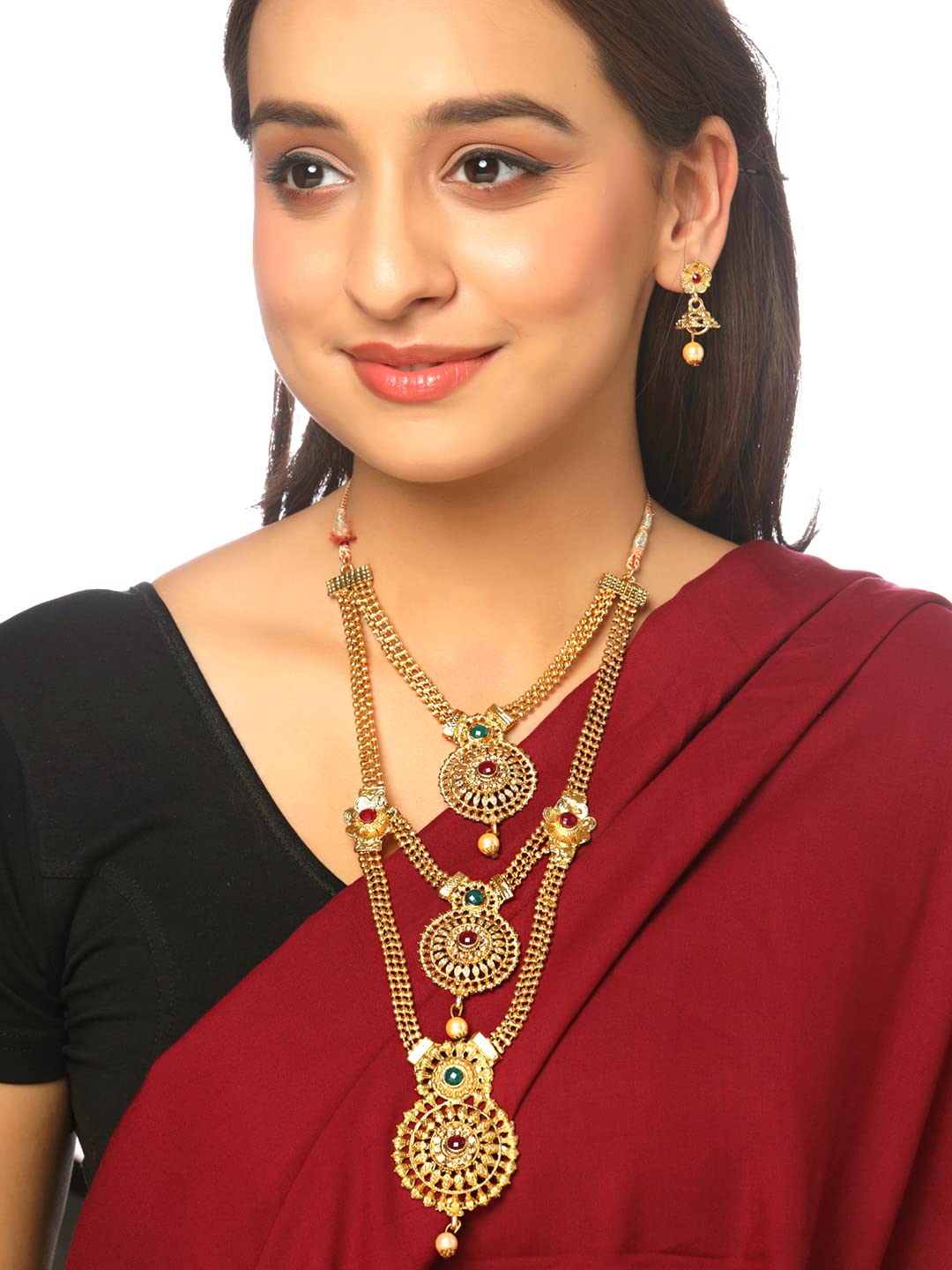 Yellow Chimes Traditional Jewellery Set for Women Temple Jewellery Set Layered Jewelry Set Gold Plated Ethnic Necklace Set for Women and Girls