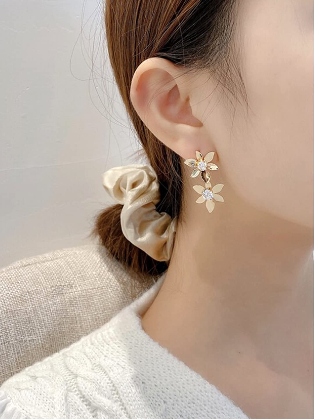 Yellow Chimes Earrings For Women Gold Toned Double Flower Hanging Drop Earrings For Women and Girls