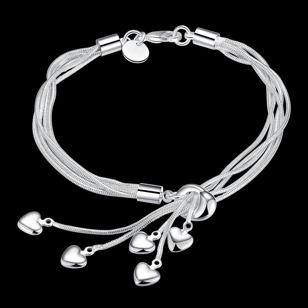 Yellow Chimes Bracelets for Women Combo of 2 Pcs Hanging Heart & Stars Charms Silver Plated Charm Bracelets for Women and Girls.
