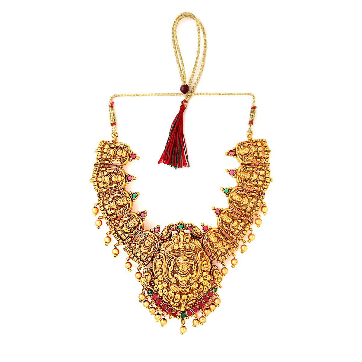 Yellow Chimes Jewellery Set for Women Gold Plated Traditional Temple Jewelry Set Antique Necklace Set with Earrings and Maangtikka for Women and Girls (JS 16)