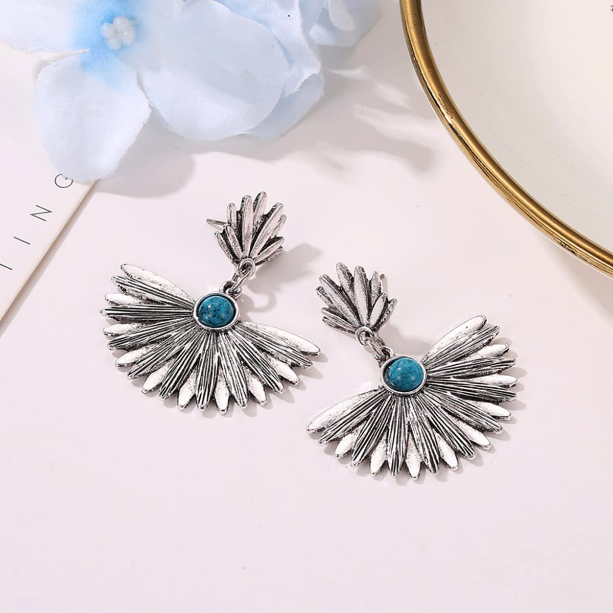 Yellow Chimes Earrings For Women Silver Toned Floral Designed Blue Stone Studded Eye-Catching Drop Earrings For Women and Girls