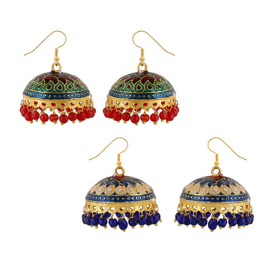 Yellow Chimes Earrings for Women and Girls | Traditional Multicolor Meenakari Jhumka | Gold Plated Set Earring | Dome Shaped Jhumka Earring Combo | Accessories Jewellery for Women | Birthday Gift for Girls and Women Anniversary Gift for Wife