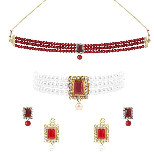 Yellow Chimes Jewellery Set for Women and Girls Traditional 2 Set of Beads Choker Set for Women | Gold Plated Choker Necklace Set | Birthday Gift for girls & women Anniversary Gift for Wife