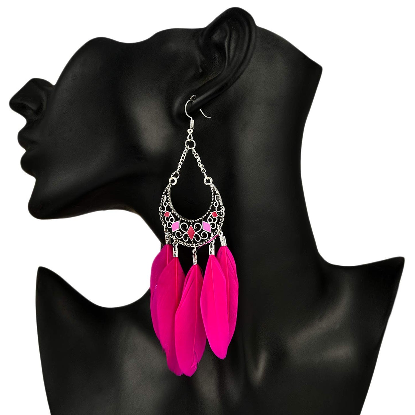 Yellow Chimes 2 Pairs Combo Trending Feathers Latest Style Long Tassel Drop Earrings for Women & Girls