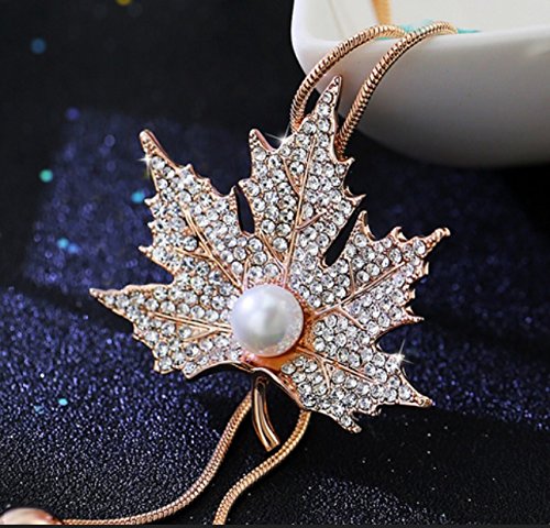 Yellow Chimes Long Chain Necklace for Women Maple Leaf Pendant for Girls Rosegold Plated Crystal Long Chain Pendant Necklace for Women and Girls