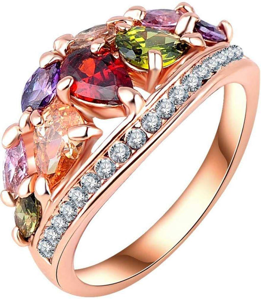 Yellow Chimes Rings for Women Multicolor Ring Swiss Zircon Crystal Studded 18 k Rose Gold Plated Ring for Women and Girls.