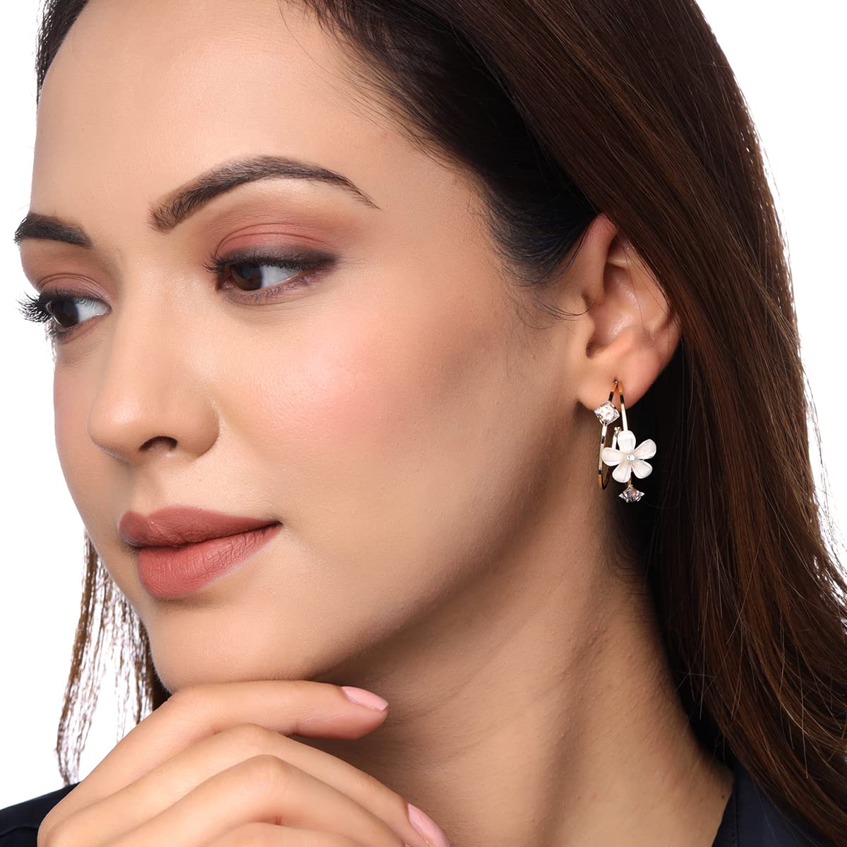 Yellow Chimes Earrings For Women Gold Tone Double Hoop With Flower Embellished Drop Earrings For Women and Girls