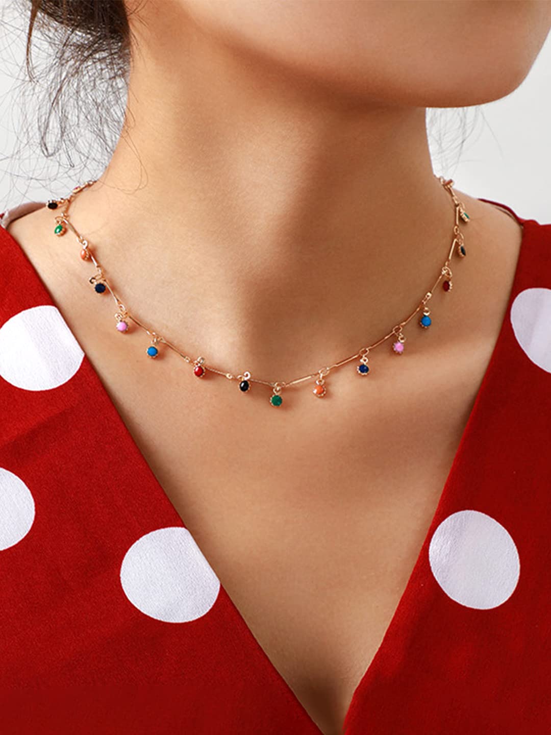 Yellow Chimes Necklace For Women Gold Plated Multicolor Stone Studded Chain Necklace For Women and Girls