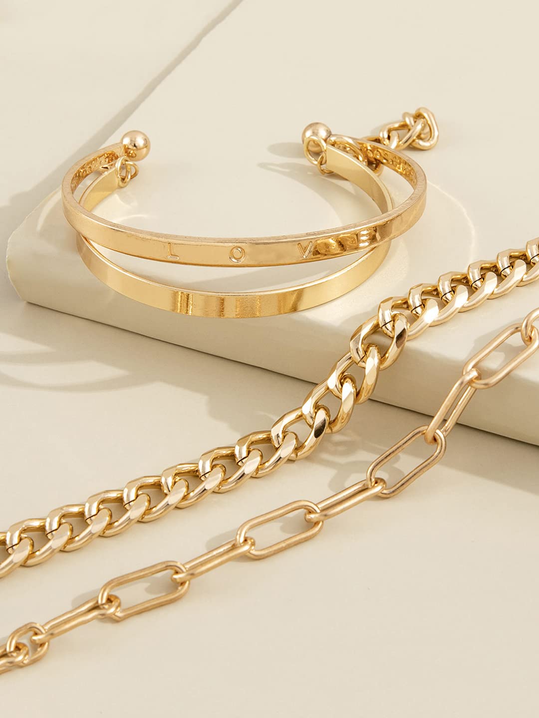 Link Chain Bracelet, Stacking Bracelets, Gold Paperclip Chain Bracelet  Womens, Chunky Link Chain Bracelet 18k Gold Plated Chain Bracelet Set - Etsy