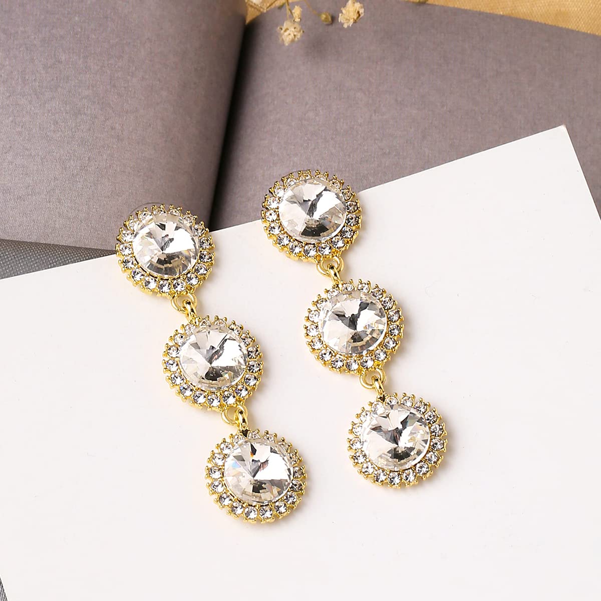 Yellow Chimes Earrings For Women Gold Tone Triple Crystal Round Shape Drop Earrings For Women and Girls