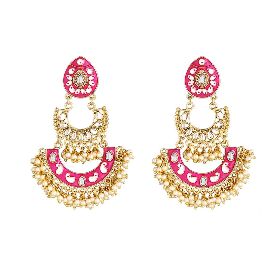 Kairangi Meenakari Chandbali Earrings for Women Ethnic Gold Plated Handpainted Traditional Pink Chandbali Earrings for Women and Girls.