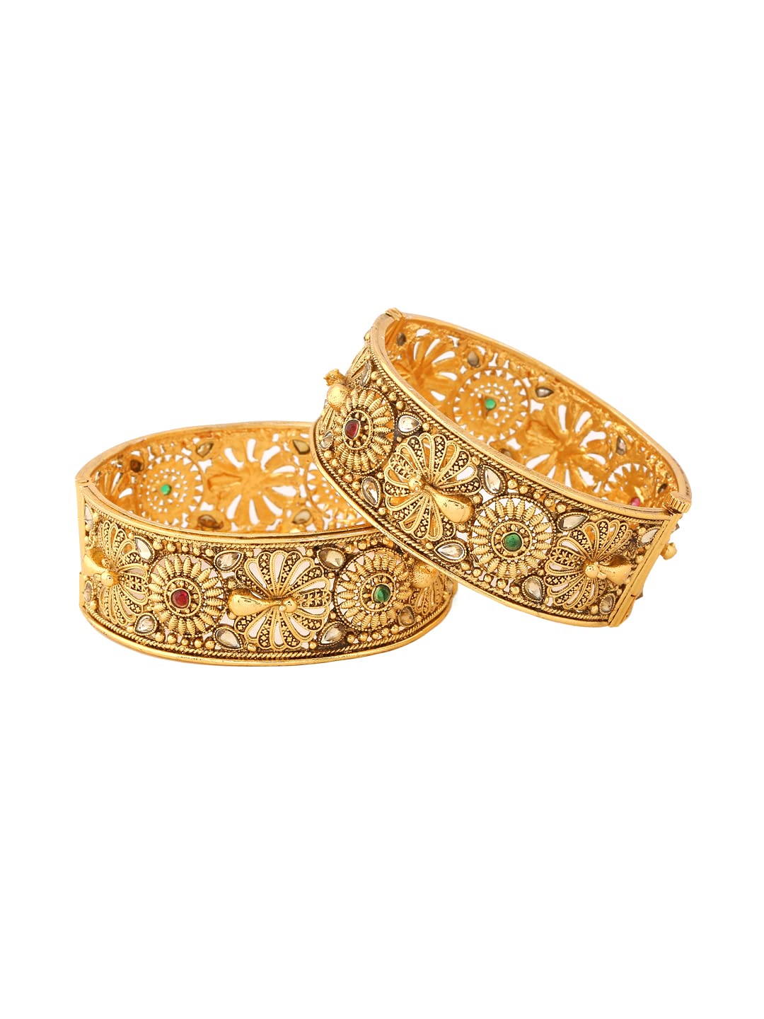 Yellow Chimes Bangles for Women Gold Toned Crystal Studded Peacock Designed Set of 2 Bangles for Women and Girls