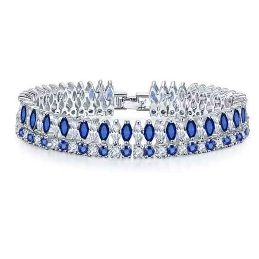 Yellow Chimes Stylish Double Strand Tennis Rhodium Plated Bracelet for Women and Girls (Dark Blue)