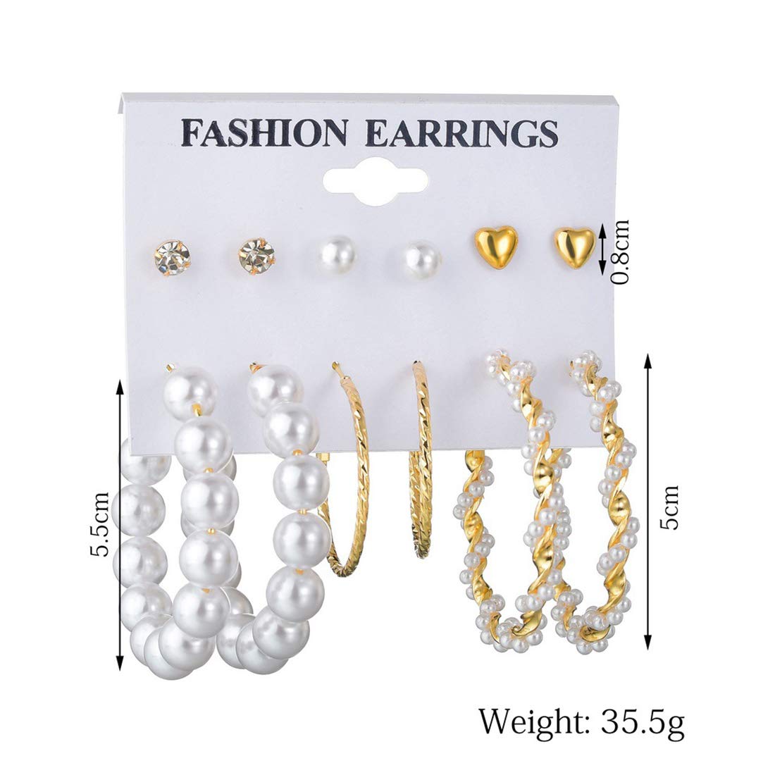 Yellow Chimes Earrings for Women and Girls Fashion White Pearl Hoops Set | Gold Plated Combo of 6 Pairs Stud Hoop Earring Set | Birthday Gift for girls and women Anniversary Gift for Wife