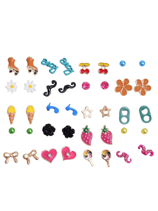 Melbees by Yellow Chimes Stud Earrings for Girls Set of 20 Pairs of Cute Shapes Combo Studs Earrings For Kids And Girls