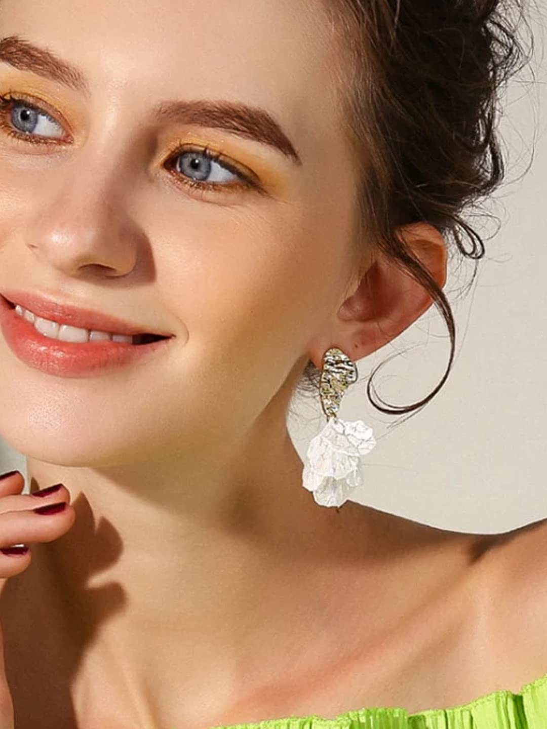 Yellow Chimes Earrings For Women White color Floral Shaped Pearl Drop Earrings For Women and Girls