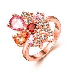 Yellow Chimes Multicolor Flower Swiss Zircon Rose Gold Crystal Ring For Women