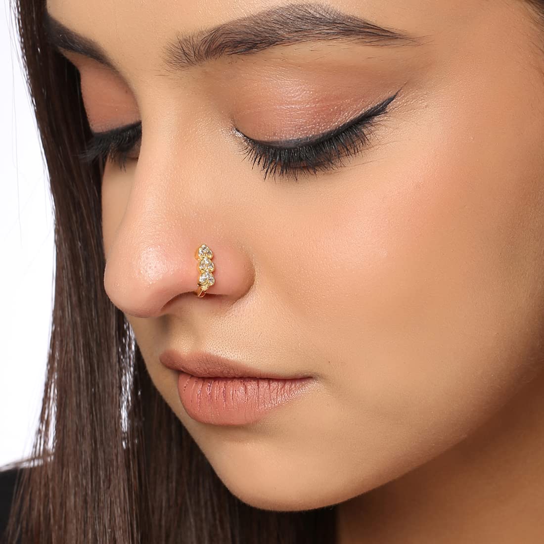 Billion Deals 3Pc Golden Round Beads Nose Ring Stud Nose Hoop India | Ubuy