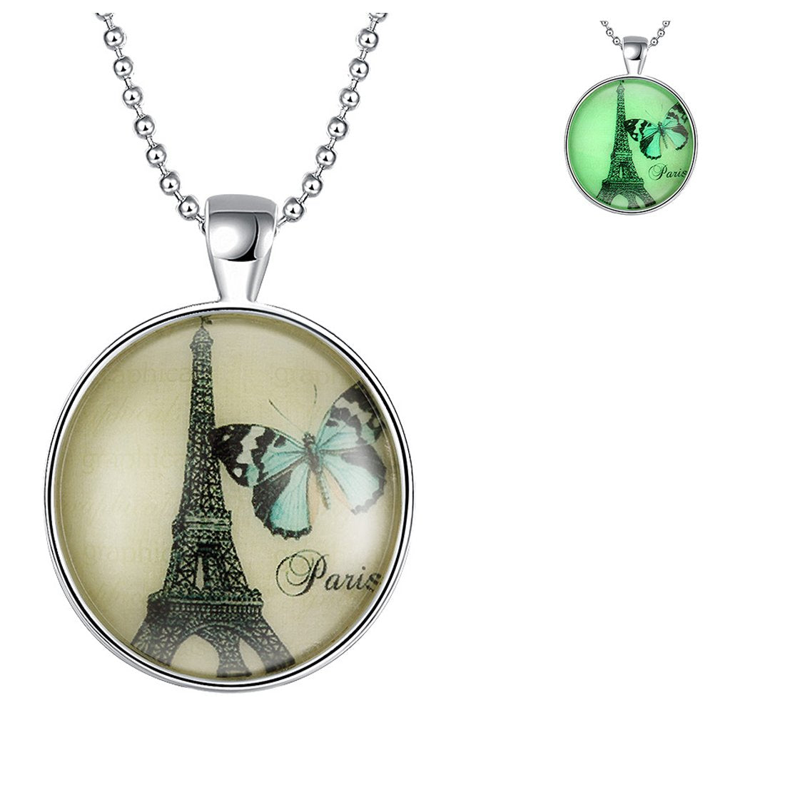 Yellow Chimes Glow Collection Eiffel & Butterfly Silver Pendant For Women & Girls