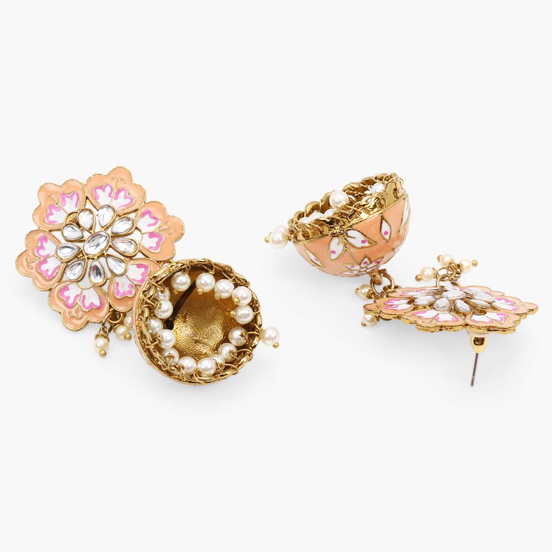 Yellow Chimes Meenakari Jhumka Earrings Handcrafted Stylish Gold toned Traditional Flower Jhumka/Jhumki Earrings for Women & Girls (Peach)