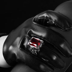 Yellow Chimes Rings for Men Red Danger Square Shaped Stainless Steel Tough Silver Ring for Men and Boys.