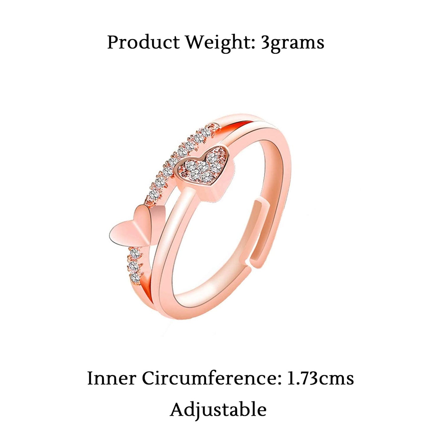 Yellow Chimes Crystal Rings For Women | Adjustable Ring Dual Heart Shaped Crystal Ring | Valentine Special Rose Gold Plated Finger Ring for Girls | Birthday Gift For Girls Anniversary Gift for Wife