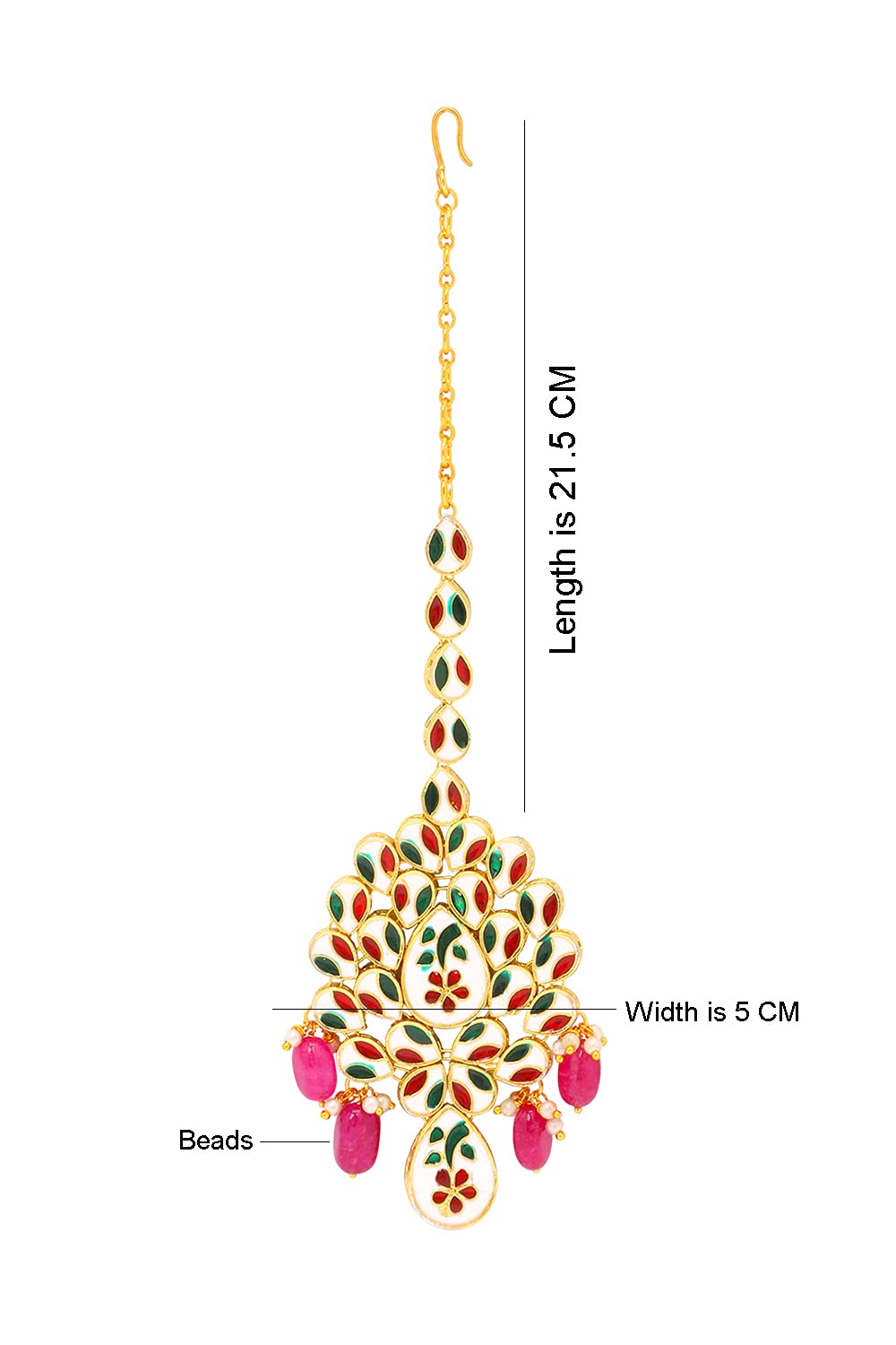 Yellow Chimes Traditional Gold Plated Kundan Studded Pink Moti Designer Ethnic Maang Tikka for Women and Girls