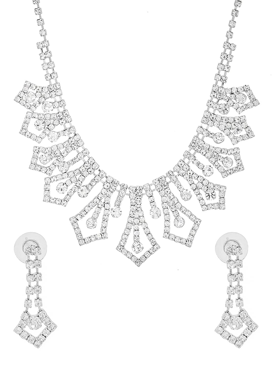 Yellow Chimes Jewellery Set with White Crystal Studded Classic Design Silver Plated Necklace Set for Women and Girls