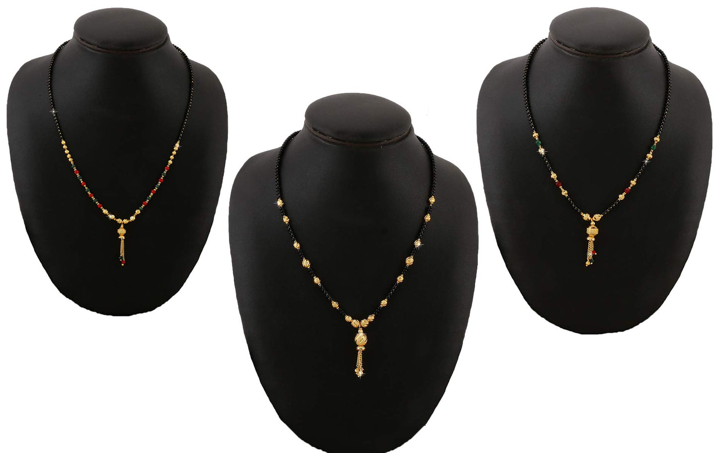 Yellow Chimes Combo of 3 PCs Ethnic Traditional Gold Plated Black Beads Mangalsutra Pendant Necklace for Women and Girls