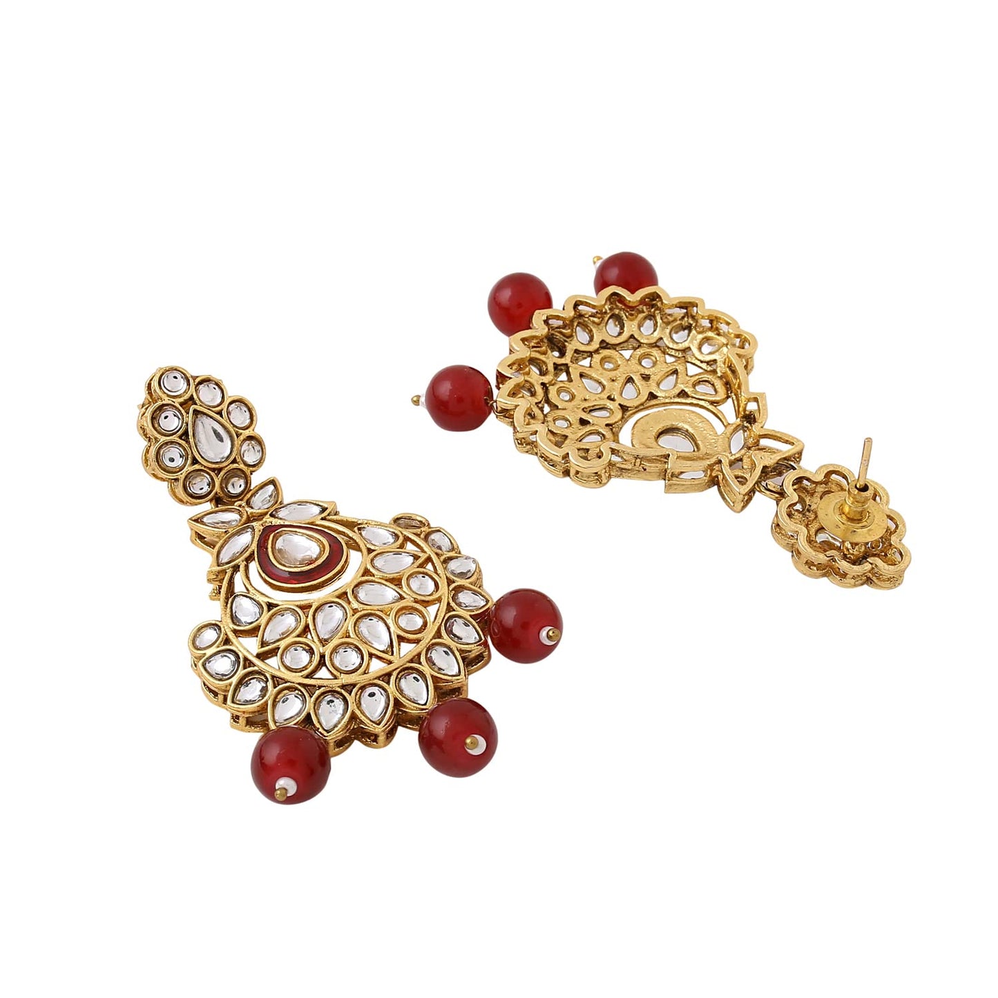 Yellow Chimes Jewellery Set for Women and Girls Kundan Necklace Set Gold Plated Kundan Studded Red Beads Drop Necklace Set | Birthday Gift for girls and women Anniversary Gift for Wife