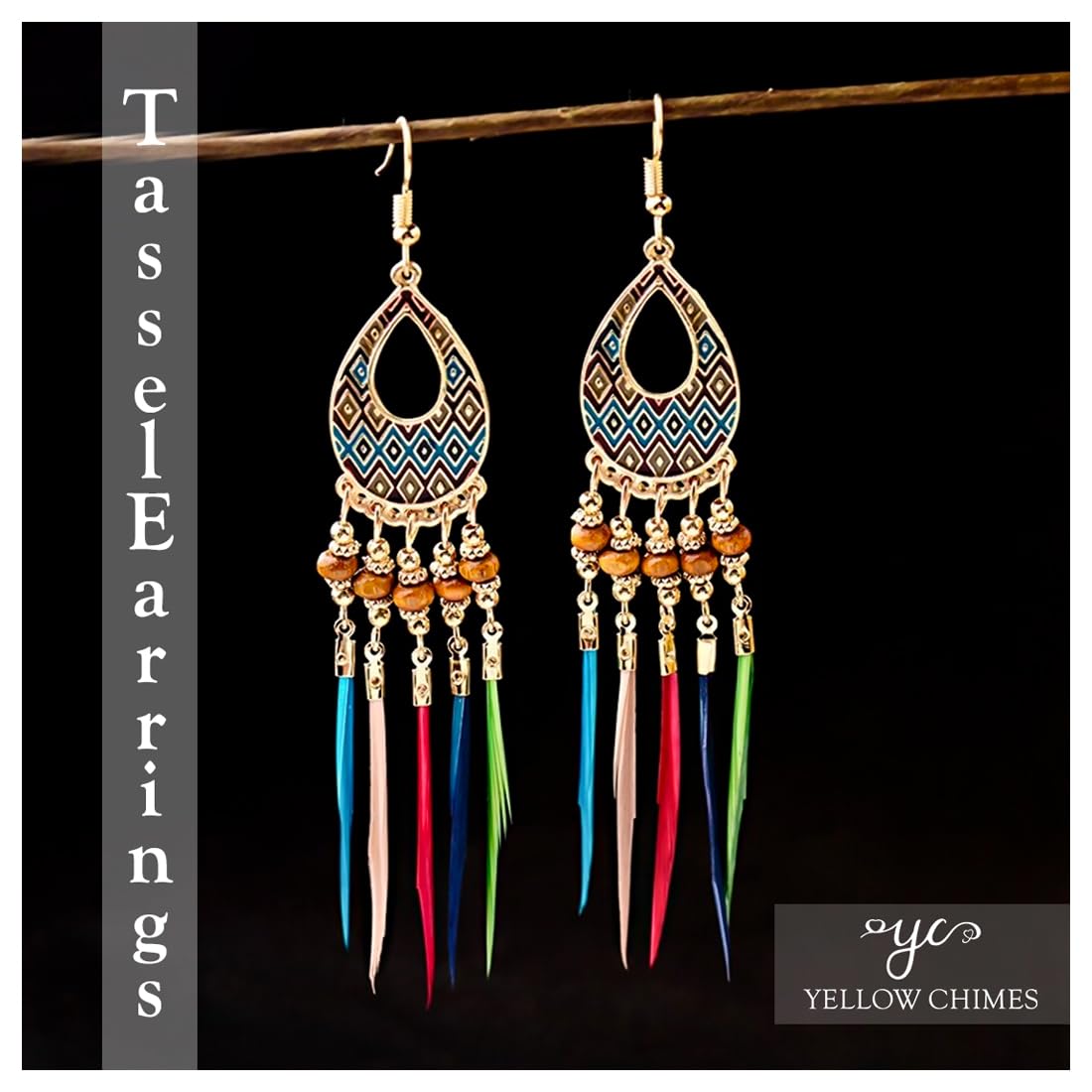 Kairangi Tassel Earrings for Women Multicolor Feathers Gold Plated Long Tassel Earrings for Women and Girls