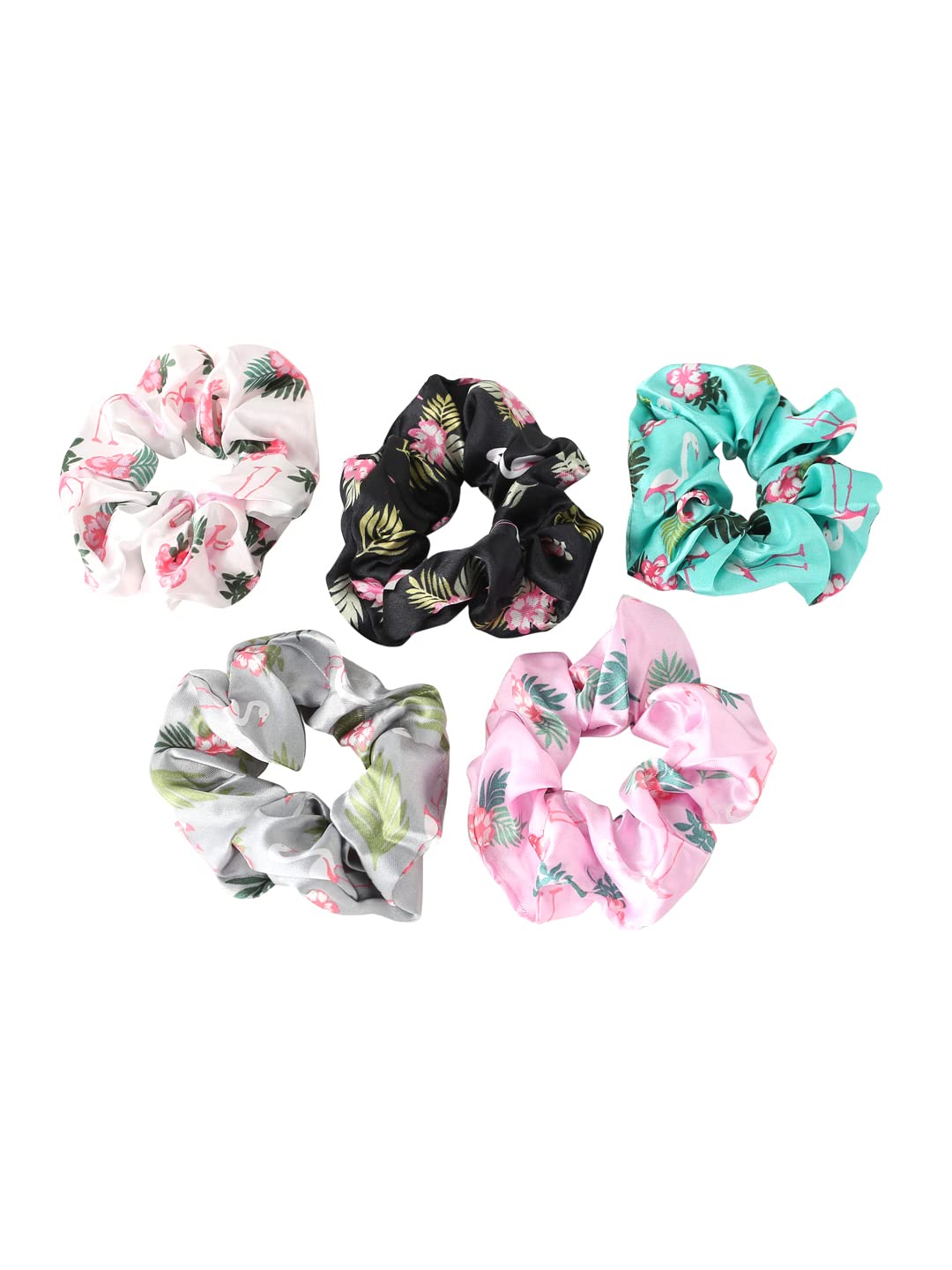 Yellow Chimes Scrunchies for Women Set of 5 Scrunchies Hair Ties Floral Print Satin Scrunchies Ponytail Holders For Women and Girls Hair Accessories.