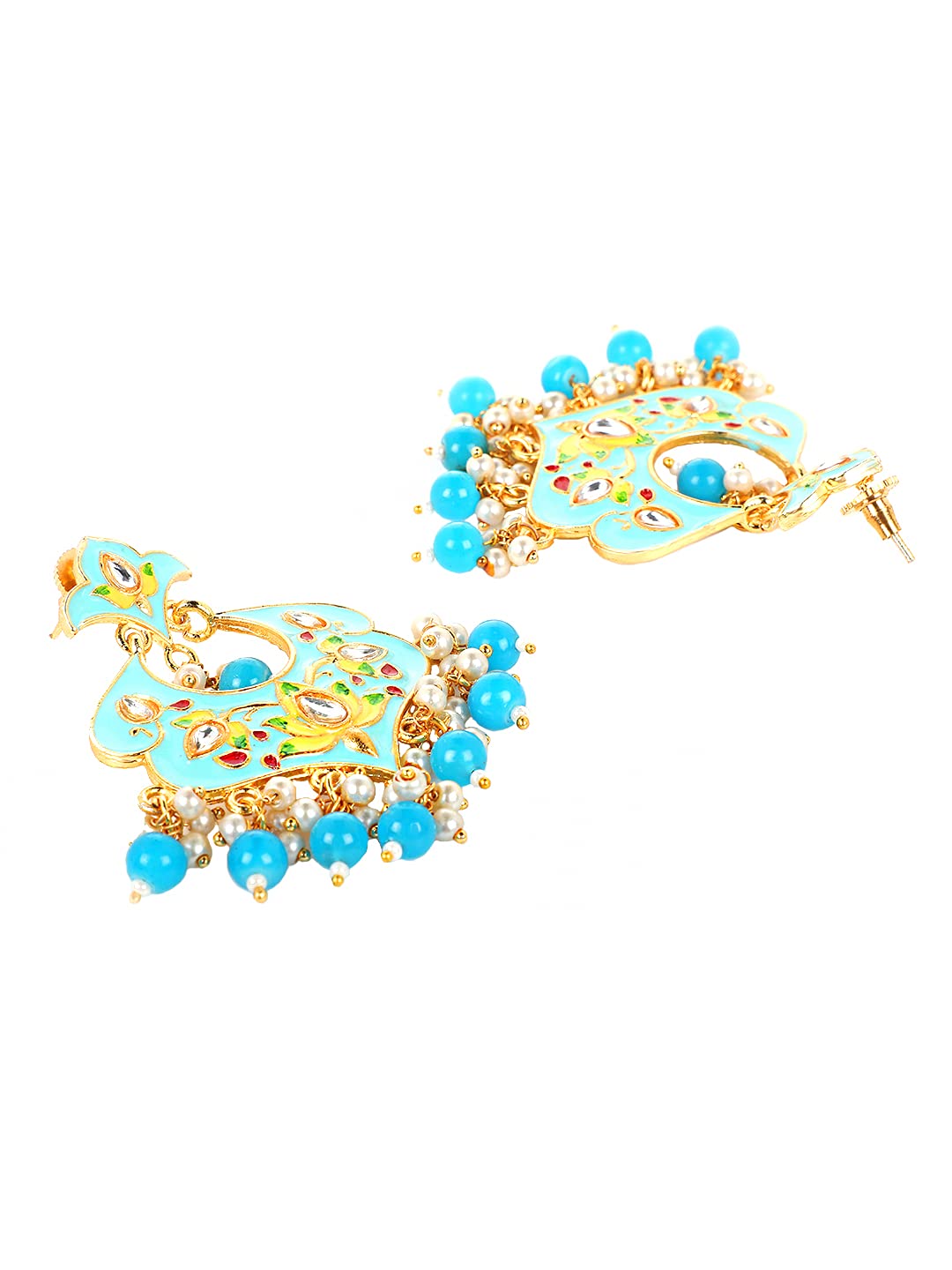 Yellow Chimes Ethnic Gold Plated Traditional Beads Blue Meenakari Floral Design Chandbali Earrings for Women and Girls, Medium (YCTJER-99MNKFLW-BL)