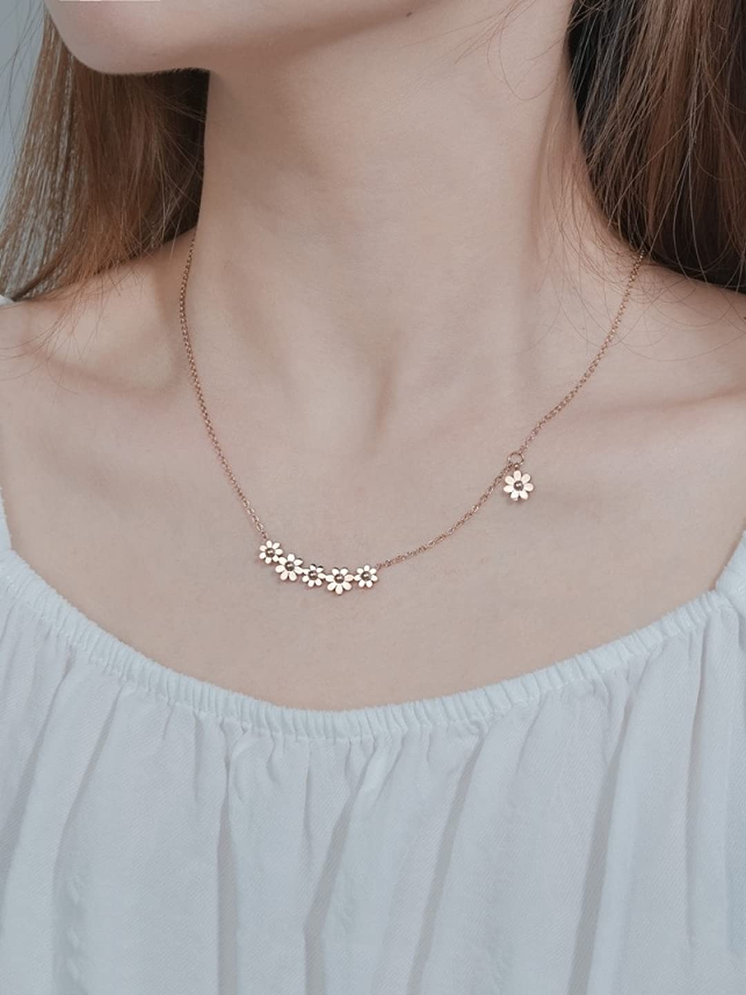 Yellow Chimes Pendant for Women Floral Necklace Statement Style Rose Gold Plated Chain Pendant Necklace for Women and Girls.