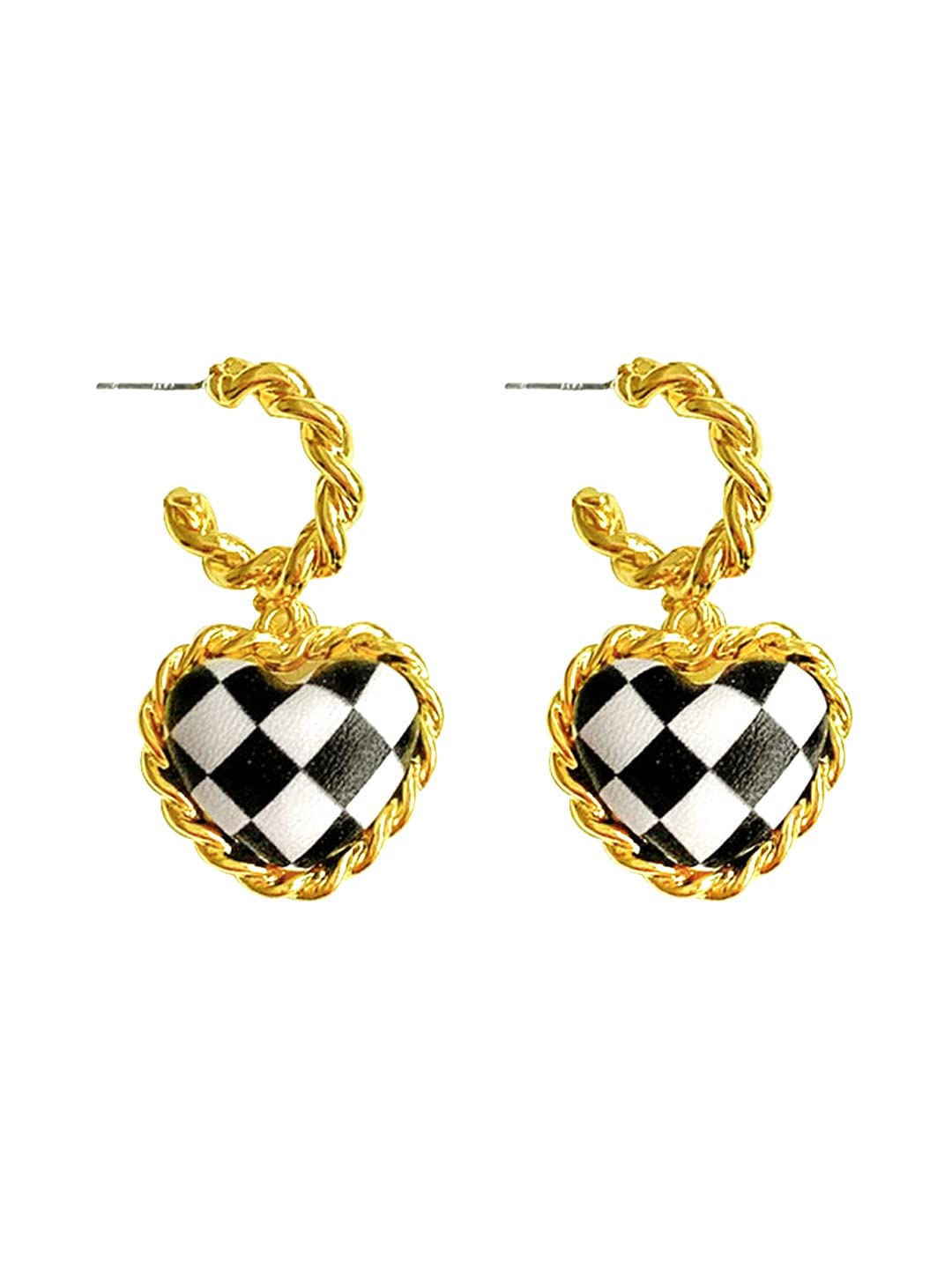 Yellow Chimes Earrings for Women and Girls Drop Earrings for Girls | Gold Toned Black & White Heart Designed Drop Earrings | Birthday Gift for girls and women Anniversary Gift for Wife