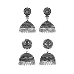 Yellow Chimes Oxidised Earrings for Women Traditional Silver Oxidised Combo Ethnic Jhumka Jhumki Earrings for Women and Girls