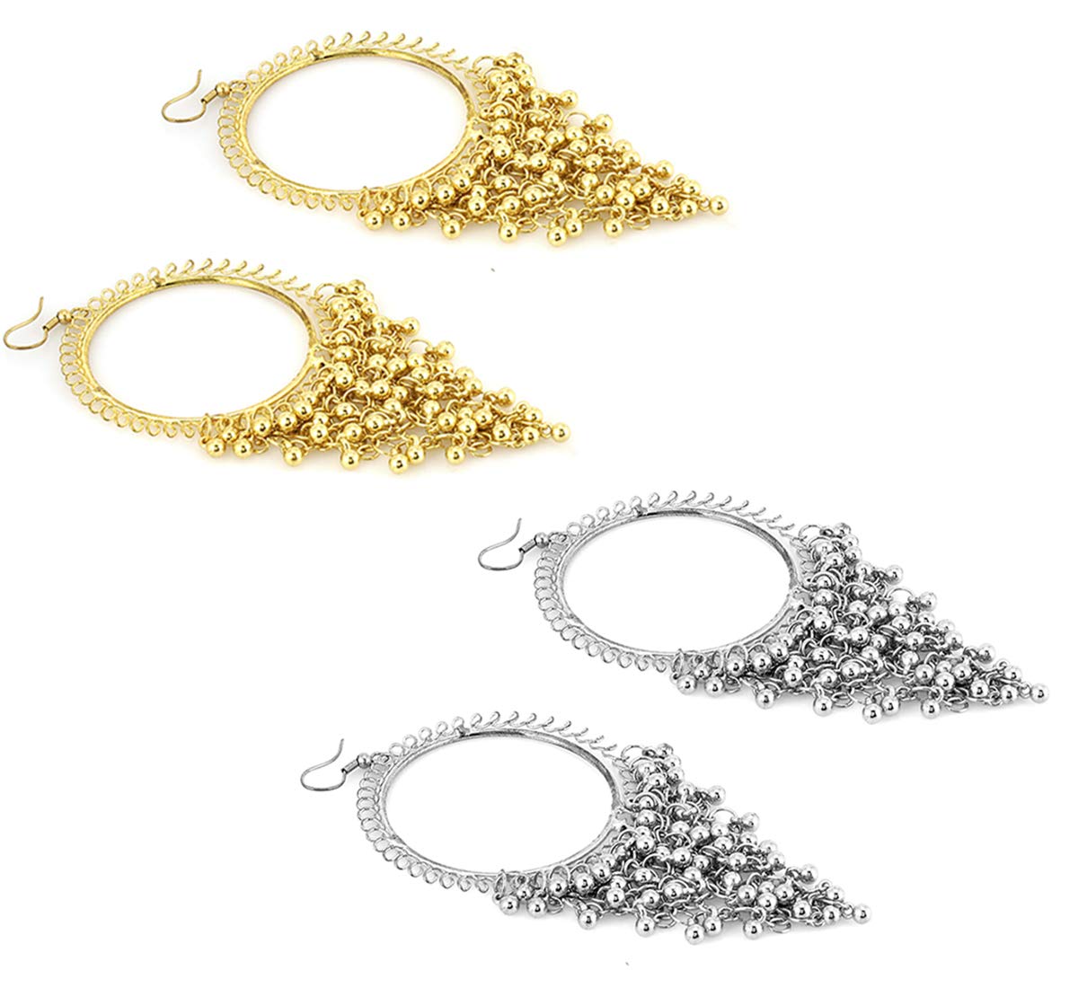 Yellow Chimes Combo of 2 Pairs - Silver Golden Dangler's Traditional Chandbali Earrings for Women and Girls