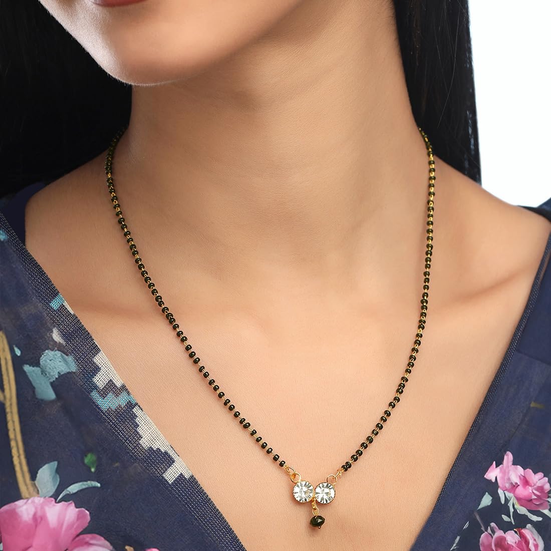 Yellow Chimes Mangalsutra for Women Combo of 3 Pcs Gold Plated Black Beads Mangal Sutra Heart Beat Pendant Necklace for Women and Girls.