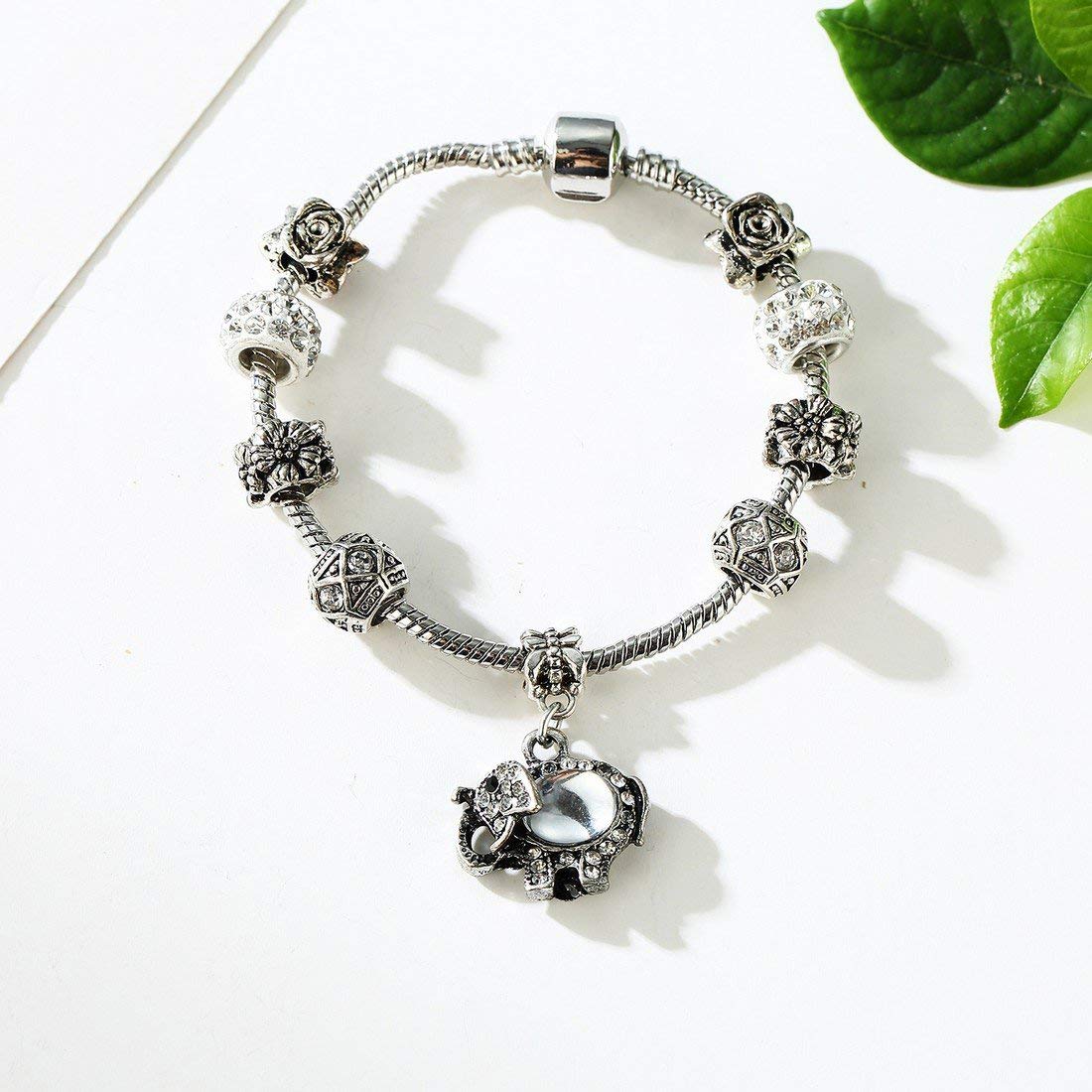 Yellow Chimes Bracelet for Women Silver Oxidised Crystal Studded Antique Floral Elephant Drop Charm Bracelet for Women and Girls