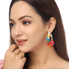 Yellow Chimes Earrings for Women Multicolor Petals Studded Hoop Earrings for Women and Girls