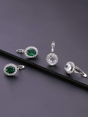 Yellow Chimes Stud Earrings for Women Combo of 2 Pairs Green White Crystals Clip On Studs Earrings for Women and Girls.