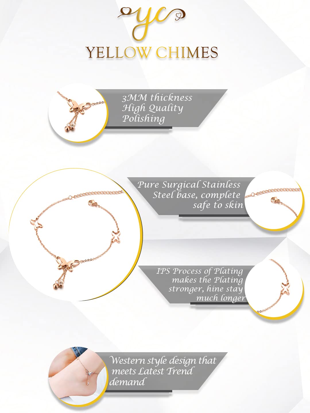 Yellow Chimes Anklets for Women Charm Hagging inter-linked Chain Style Chic Anklet for Women and Girls Valentine Gift for Girls