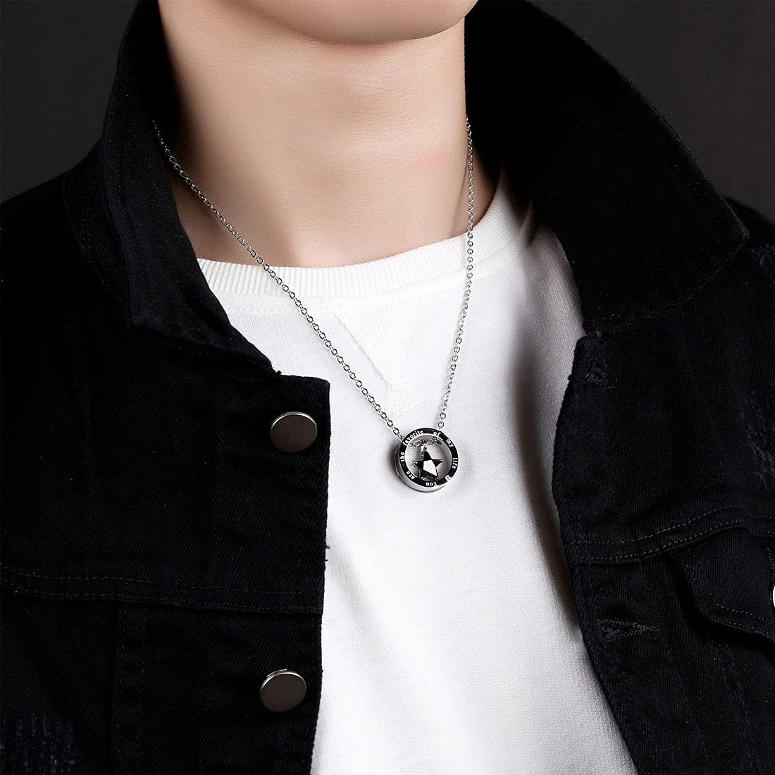 Yellow Chimes Chain Pendant for Men Silver Star Men Pendant Stainless Steel Black Star Charm Pendant for Women and Men