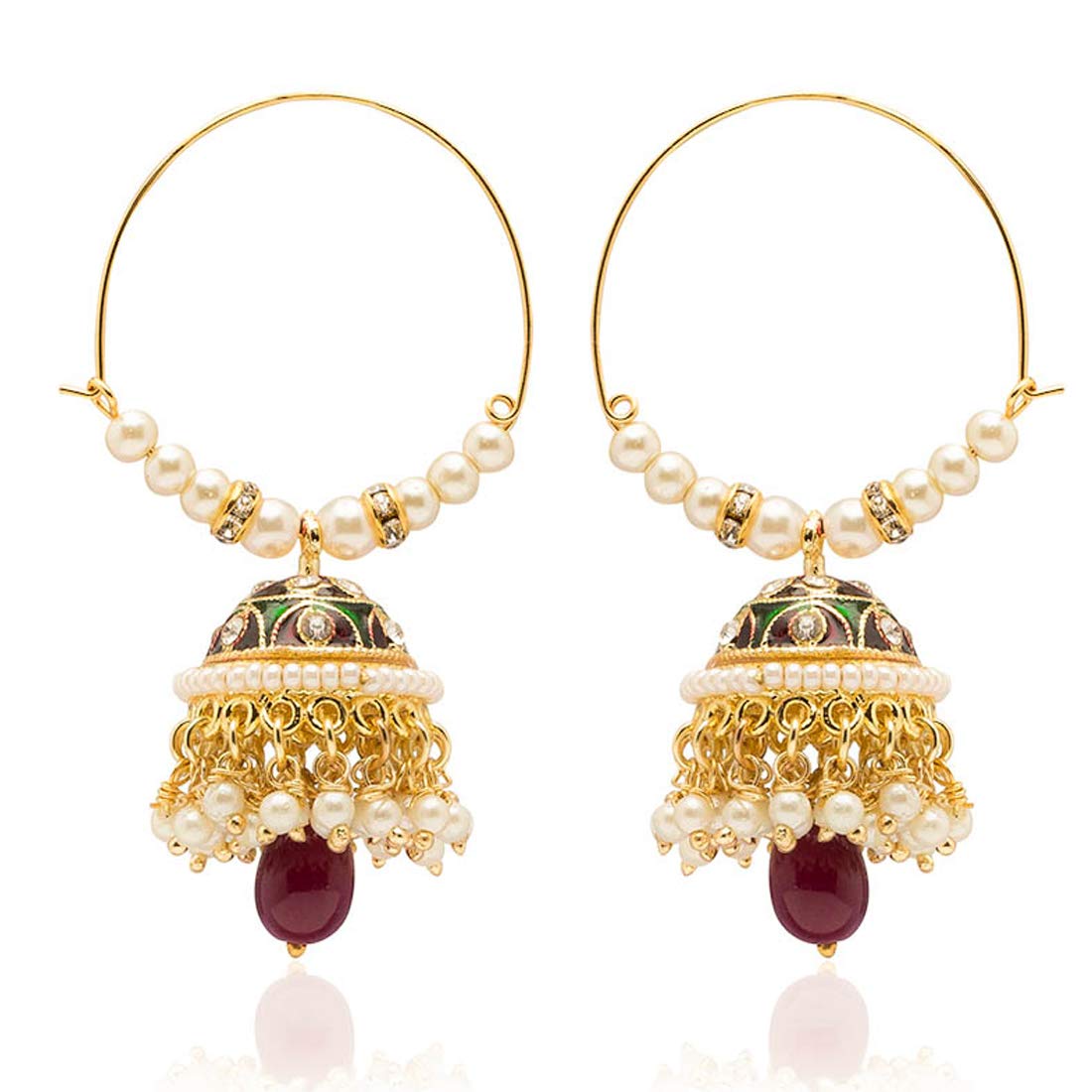 Yellow Chimes Exclusive Traditional Meenkari Moti Work Hoops Jhumki Earrings for Women and Girls