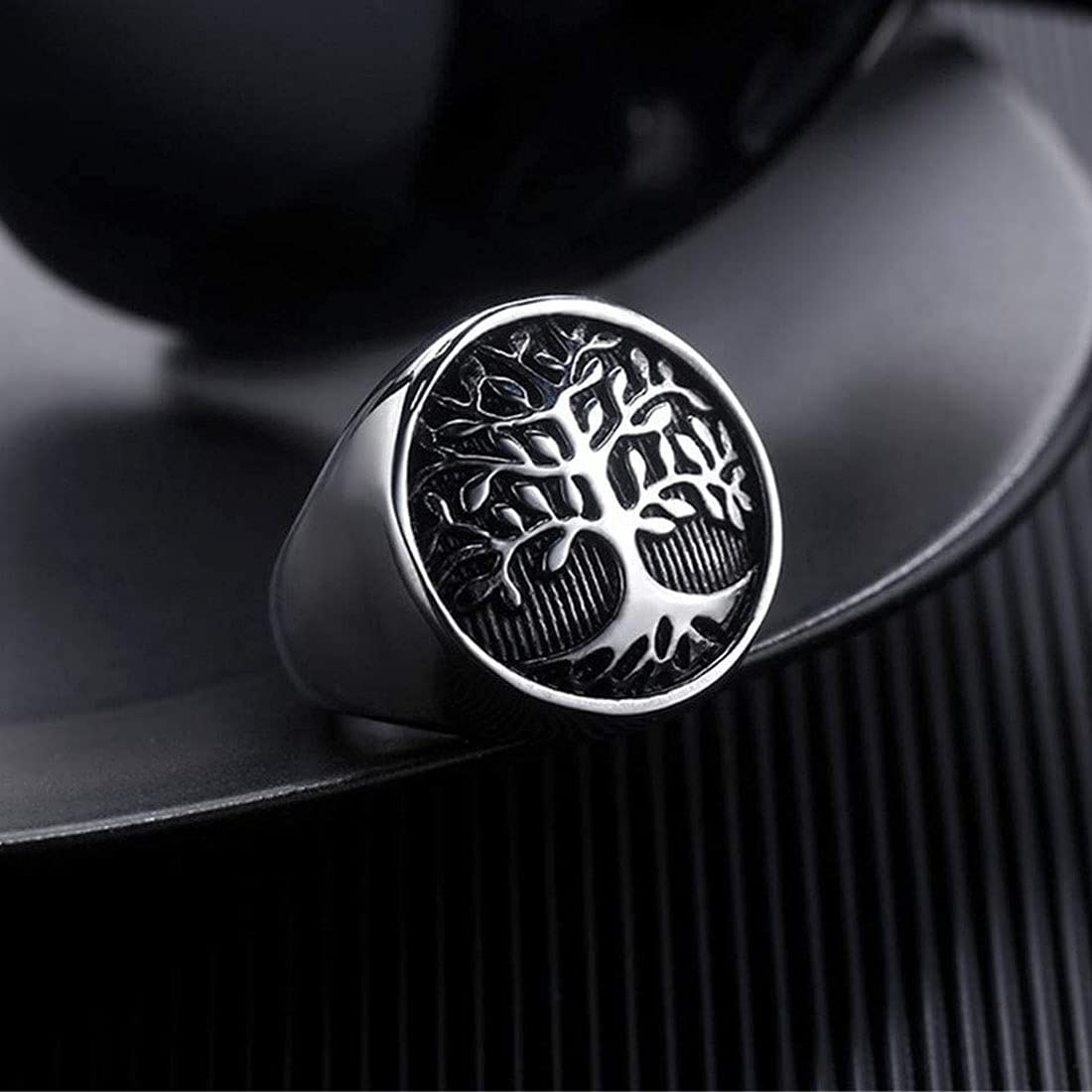 Yellow Chimes Rings for Men Stylish Silver toned Stainless Steel Tree Signet band Ring for Men and Boys.