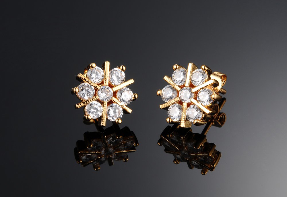 Yellow Chimes Stud Earrings for Women Sparkling White Crystal Sun Floral Shaped Golden Studs Earrings for Women & Girls.