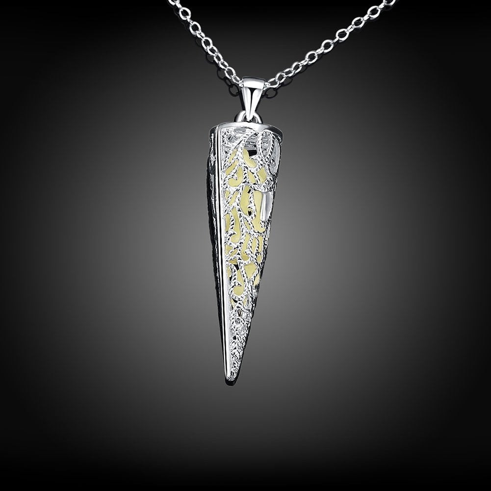 YELLOW CHIMES Glow-in-The-Dark Cone Style 925 Silver Plated (Hallmarked) Pendant for Girls and Women