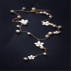 Yellow Chimes Long Chain Necklace for Women Floral Pearl Fashion Long Chain Necklace Pendant for Women and Girls