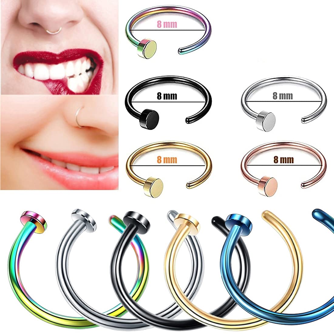 Yellow Chimes Latest Fashion Stainless steel 15 Pcs Combo Multicolor Non Piercing Nose Pins for Women and Girls, Medium (YCFJNP-460STNP-C-MC)